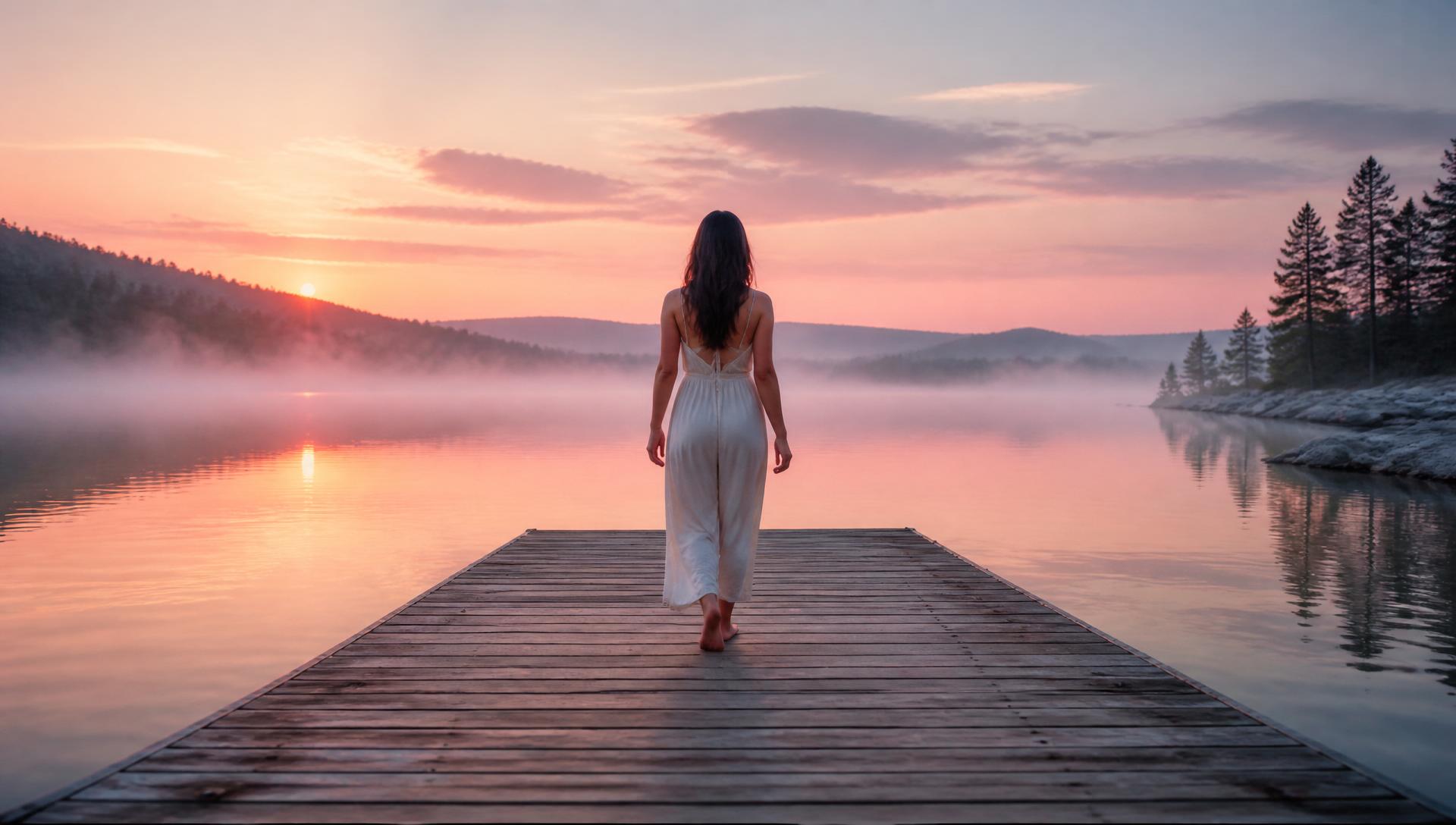 Sunrise over a still lake